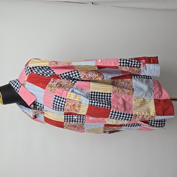 Lands' End Womens Poplin Boyfriend Button Front Patchwork Plus Size Curvy 1X - Picture 5 of 13